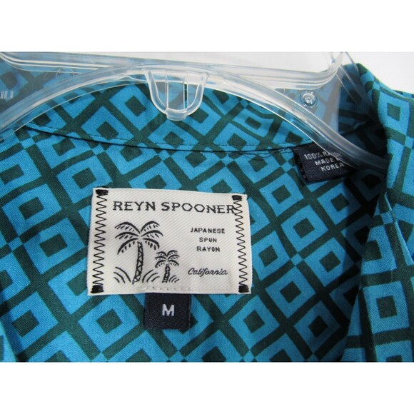 Reyn Spooner Blue & Green Geometric Short Sleeve Button Down Shirt Size M EUC - Picture 4 of 4